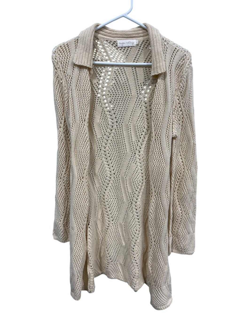 Beige Botany Cardigan Sweater Small Open Weave Long Sleeve Cozy Knitwear Neutral